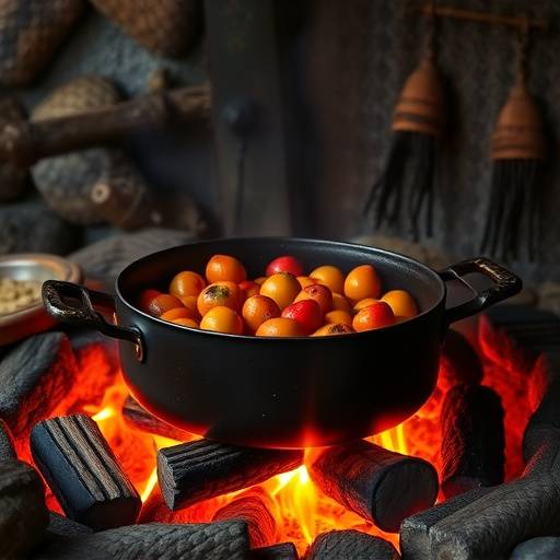 A beautifully cooked Potjiekos simmering over an open fire, showcasing the rich colors and hearty ingredients.