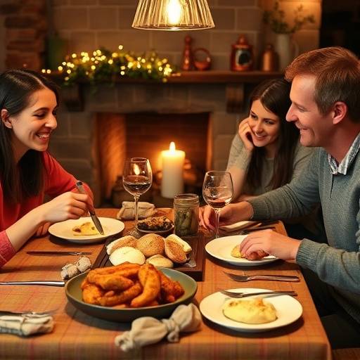 A family enjoying a hearty Bredie, served in bowls with a side of pap, showcasing the warm, inviting texture of the stew.