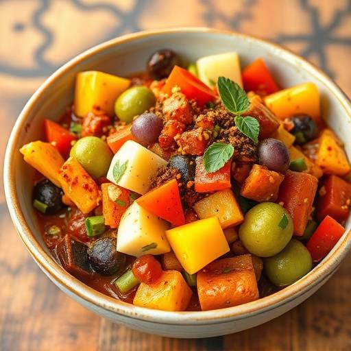 A vibrant bowl of Chakalaka, showcasing the colorful mix of vegetables and spices.