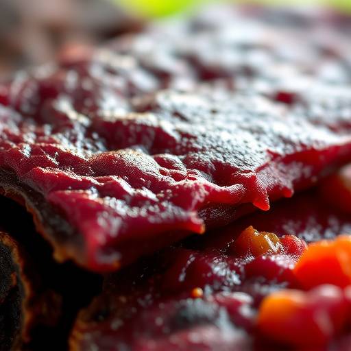 Close-up of various cuts of Biltong, showcasing its rich color and texture.