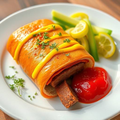 Image of a simple boerewors roll with mustard and tomato sauce